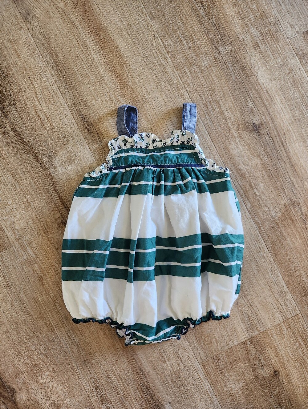 Pink Chicken Baby Renata Evergreen Stripe Bubble Romper Size 3/6 Months